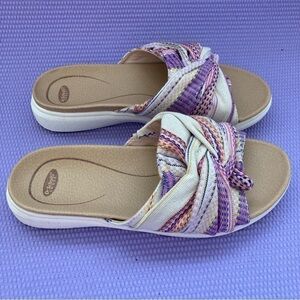 Dr Scholl’s Women’s Willow Sandals Shoes Slides Beige Fabric Size 7.5 Co…